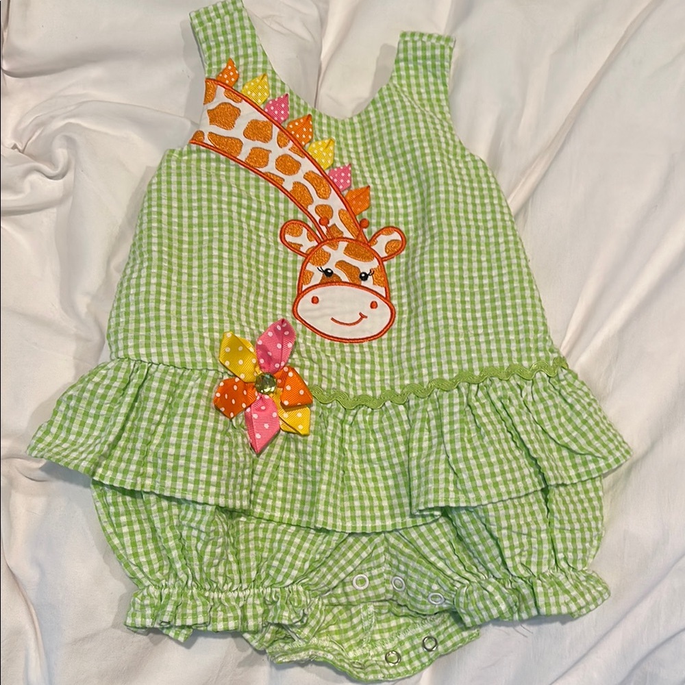 Bonnie Baby Green Giraffe Romper